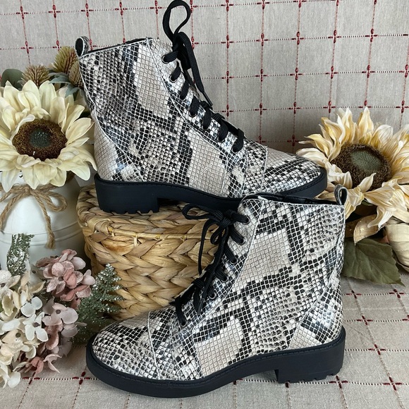 Linea Paolo Shoes - Linea Paolo “Trinity” Snakeskin Embossed Leather Combat Boots Lace Up & Zip Sz 5